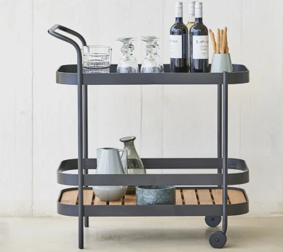 Roll bar trolley incl. teak table top