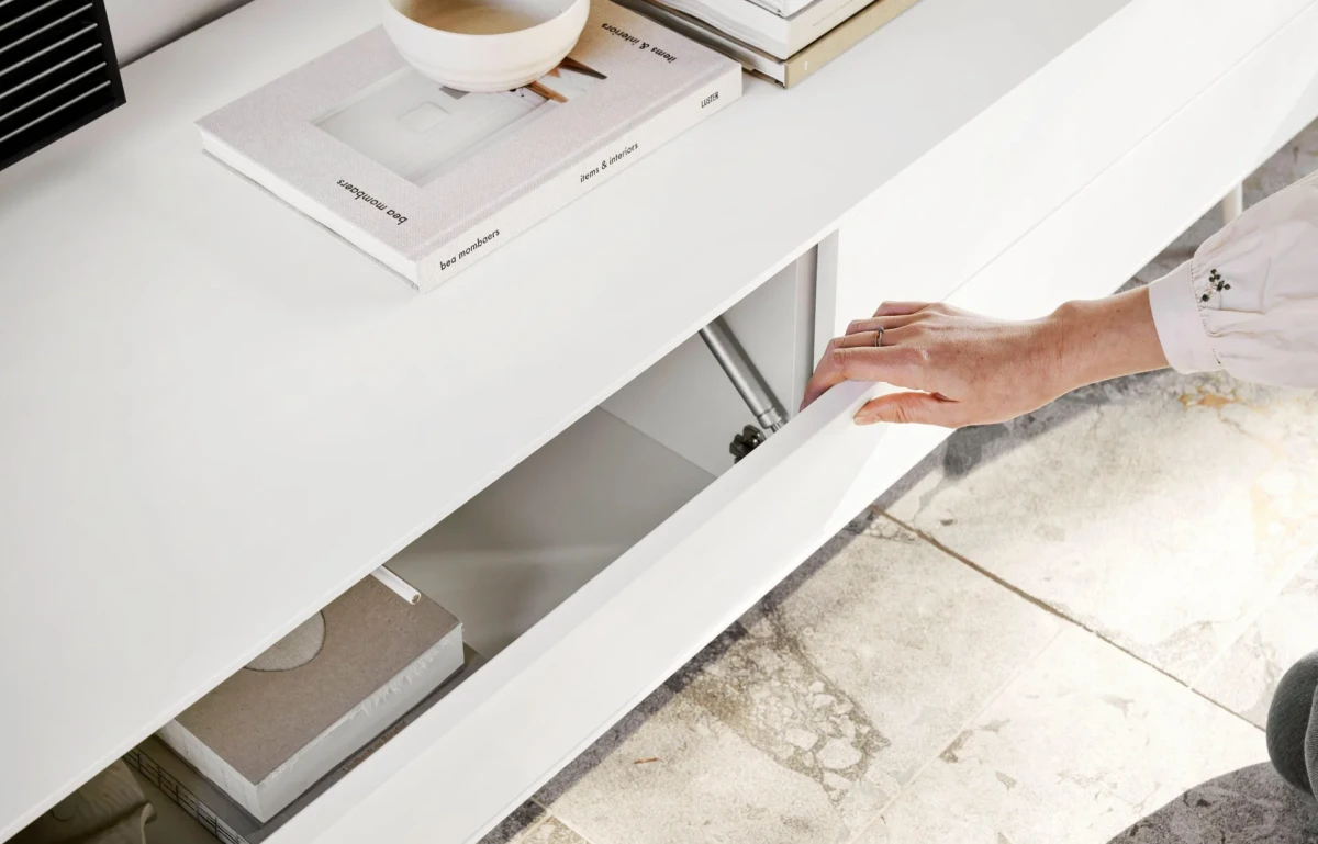 Fermo media unit with drop down doors